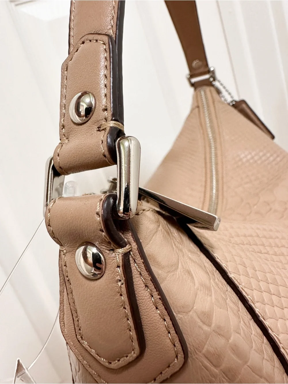 Coach Charlie Large Structured Hobo Mushroom Beige Python Leather NWT